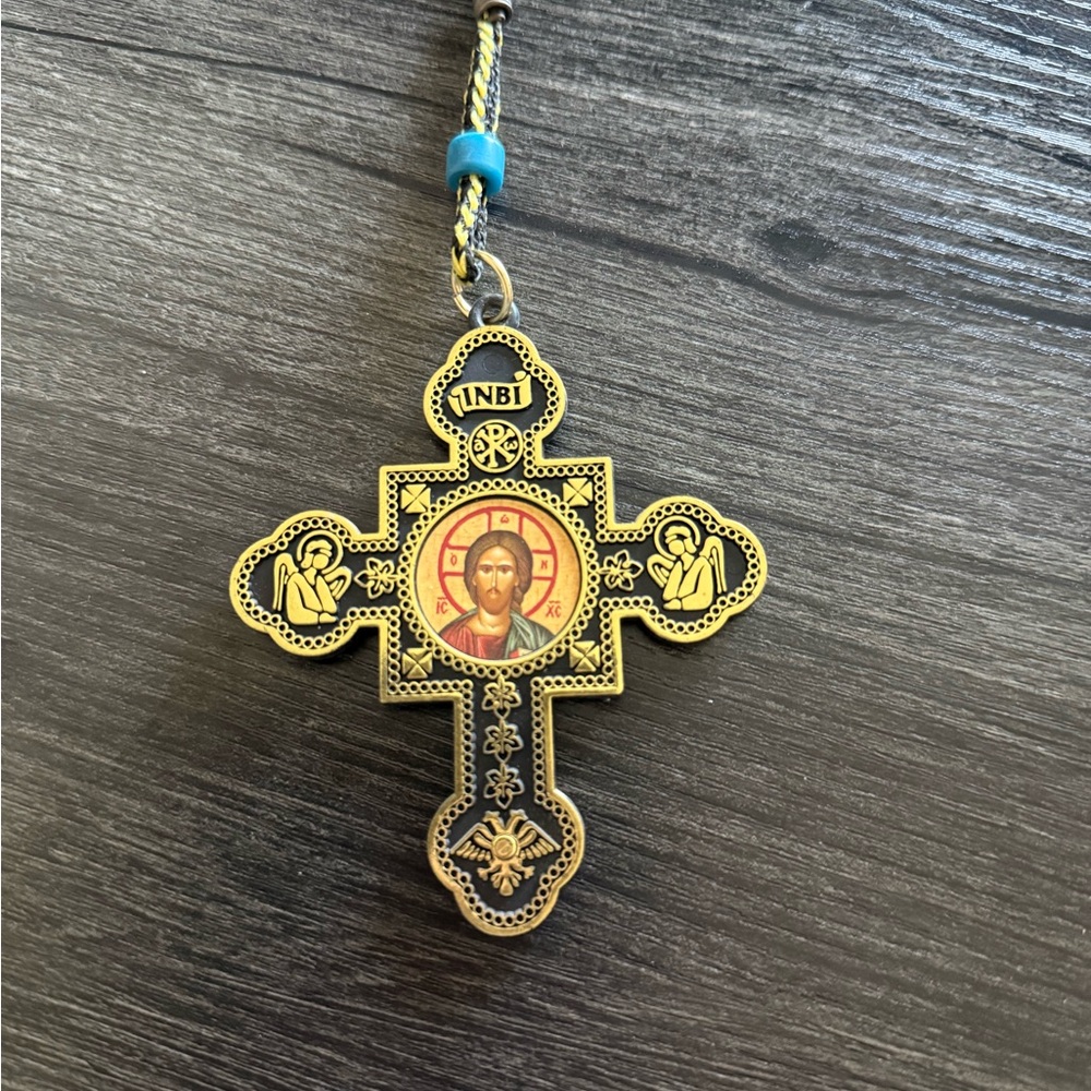 2 sided Orthodox Hanging Cross, used as jewelry or a car mirror charm